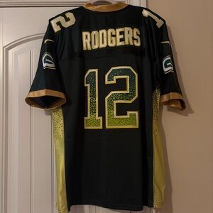 Aaron Rodgers NFL and Nike Green and Gold On-Field Jersey